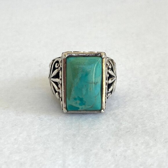 BARSE Sterling Silver 925 Heavy Chunky Scrollwork Turquoise Cabochon Ring Sz 8.5 - Picture 12 of 16